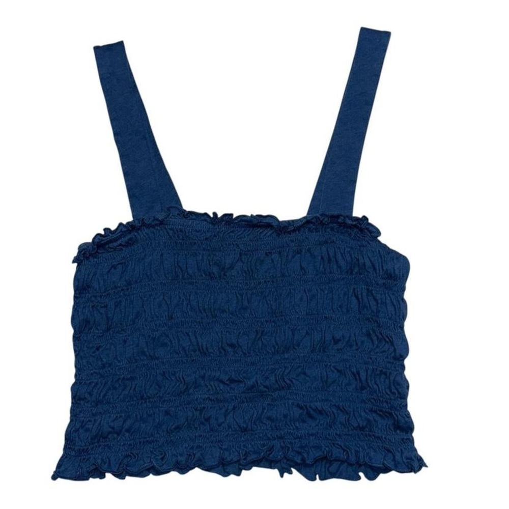 American Eagle Y2K Blue Smocked Ruched Ruffle Cami Tank Top Vintage-style